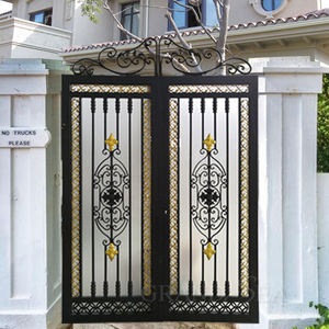 Porte en fer forgé <span class=keywords><strong>de</strong></span> style canadien, <span class=keywords><strong>forme</strong></span> spéciale, grille verticale, motif floral rond central, cadre latéral doré - Product Image 4