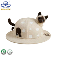 Sombrero de Pescador de Peluche con Diseño de Gato de Puntos Beige, Temática de Animales, Personalizado por Fábrica OEM, para Uso Diario Informal de Niños