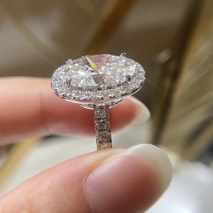 14K Oro Blanco VS DEF Color IGI Certificado 4CT Oval Cut Halo Diamante CVD Lab <span class=keywords><strong>Diamond</strong></span> <span class=keywords><strong>Ring</strong></span> - Product Image 3