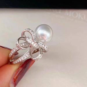 Bague luxueuse en argent pur S925 pour femme avec perle naturelle ronde de 9-10 mm sans défaut, coffret cadeau tendance pour la conservation personnelle - Product Image 2