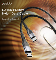 CA156 Yesido CA156 kabel Data pengisian cepat, kabel Data pengisian cepat tipe-c kepang nilon logam campuran aluminium 1.2Meter 60W