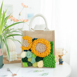 パーソナライズされたリネンラグフラワーDIYバッグパンチ針刺繍キット初心者女性用ショッピングバッグテキスタイル & ファブリッククラフト - Product Image 3