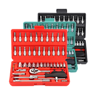 Lot de 46 clés à douille combinées en acier inoxydable avec mallette de rangement rigide pour réparation automobile