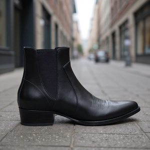 <span class=keywords><strong>Bottines</strong></span> <span class=keywords><strong>Chelsea</strong></span> classiques de luxe pour hommes en cuir <span class=keywords><strong>noir</strong></span> avec bout pointu pour augmenter la hauteur - Product Image 4