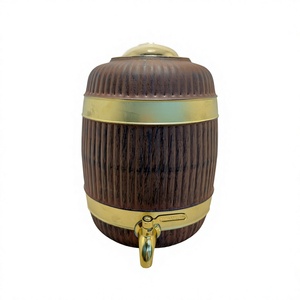 Premium Wood Grain Pure <b>Copper</b> Water Dispenser Tank 14L Ribbed Barrel Shape Matka Leakproof Metal Water Camper with Tap - Product Image 1