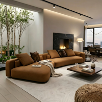 Ensemble de canapés en tissu chenille bouclé - Canapé modulaire en forme de U pour villa avec housse amovible, résistant aux rayures, design moderne et luxueux