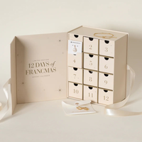 Boîte de calendrier de l'avent de Noël de luxe personnalisée, 12 tiroirs, emballage en carton rigide rose émeraude pour cadeaux de fêtes