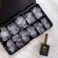 MyBeautyNails Gel X Tip American Capsule Ongle Semi-Mat Court Coffin Amande Transparent Couverture Totale Gel Doux Ongles Artificiels