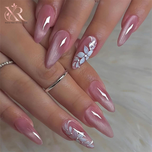 <span class=keywords><strong>Faux</strong></span> ongles à presser personnalisés, motif floral ombré rose, faits à la main en acrylique, fournisseur en gros OEM - Product Image 4