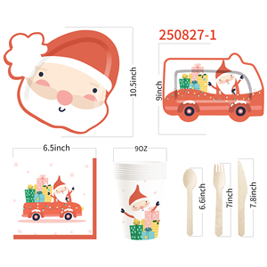 DAMAI Santa Claus and Christmas Carol-themed Disposable Paper Plates, Cups and Napkins for Christmas Parties Events - Product Image 3