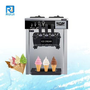 เครื่องทำซอฟต์เสิร์ฟแบบตั้งโต๊ะสำหรับร้านเครื่องดื่ม ร้านชา 3 รสชาติ อัตโนมัติเชิงพาณิชย์ 22 ลิตร/ชม. สแตนเลส โรงงาน OEM - Product Image 1