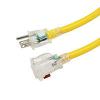 Cable de Extensión Eléctrico Americano NEMA 5-15P Macho a NEMA 5-15R Hembra, Conector Transparente con Luz, SJTW