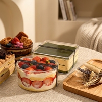Boîte à gâteaux transparente en gros, étanche, résistante à la chaleur, écologique, pour brownies, desserts, tiramisu, bonbons, avec étiquette en papier