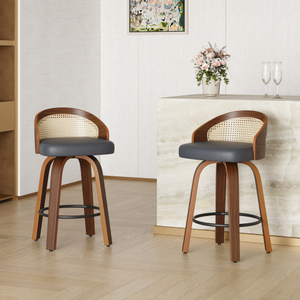 Swivel Adjustable Bar Stools Set of 2 Modern <b>Paper</b> Rope Frame PU Leather Seat for <b>Kitchen</b> Counter Dining Living Room Mid Century - Product Image 1