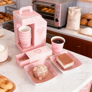 Boîte de pâtisserie arabe de luxe personnalisée, boîte à compartiments pour desserts sucrés, délices, ensemble de sambusa, emballage avec distributeur de café - Product Image 1