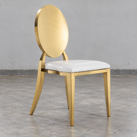 Chaise de banquet ronde en acier inoxydable doré avec dossier plein, assise en cuir PU, moderne, pour mariage, hôtel, événement, vente en gros