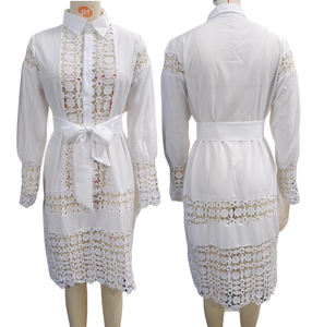 Mx6118 Korte Jurk Voor Vrouwen Lange Mouwen Elegante Effen Kleur Holle Single Breasted Shirt Jurk Voor Meisjes