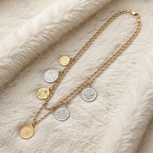 Ear enlace oem odm Wholesale Two Tone Multilayer Coin Charm Pendant Necklaces Vintage Medallion <b>Rope</b> <b>Chain</b> Jewelry For Women - Product Image 3