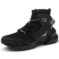 Chaussures personnalisées OEM-ODM pour hommes, baskets montantes en maille Flyknit, blanc avec accents rouges, coloris contrastés, plateforme, semelle épaisse antidérapante