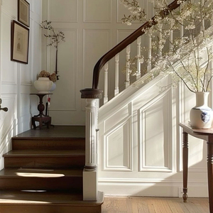 Scala curva Vintage personalizzata retrò durevole gradini in legno massiccio <span class=keywords><strong>e</strong></span> Guardrail artigianale per soggiorno a forma di spirale - Product Image 4