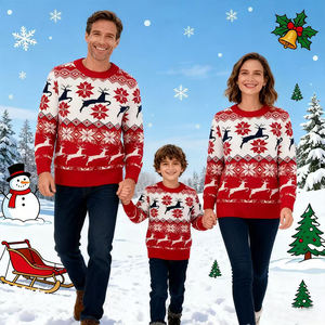 Pull de Noël en tricot jacquard vert, style vintage, pour femme, collection parent-enfant, en stock - Product Image 1