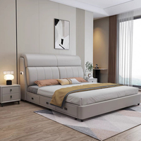 Lit Moderne en Cuir Souple 1,8 Mètre Trois Places avec Rangement Écologique Durable Cadre en Bois de Pin de Luxe avec Sommier
