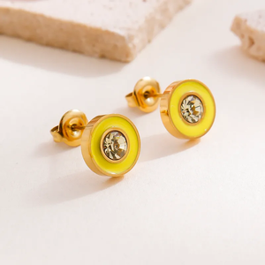 Pendientes de Bloques de Color Chapados en Oro de 18K de Alta Calidad, Diseño Redondo, Pendientes de Acero Inoxidable 304 con Electroplacado al Vacío - Product Image 1