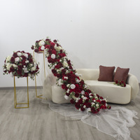 Soie artificielle personnalisée 200*40cm Rose blanche bébé souffle fleur rangée chemin de Table centres de table de mariage