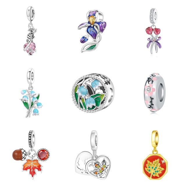 Multicolor Plant-Shape Bracelet Pendants Lily Valley Maple Leaf Tungsten  Beads DIY Jewelry Accessories