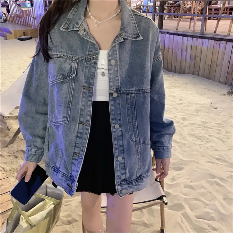 2023 New Design Trench Coat With Pockets Streetwear Spring Korean BF Style Oversize Denim Jacket For Women