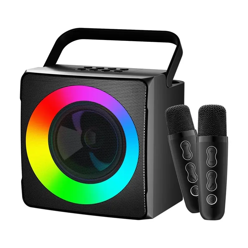 Máquina de karaoke SD508, altavoz de karaoke Bluetooth portátil para adultos y niños, máquina de cantar con 2 micrófonos inalámbricos y luces dinámicas