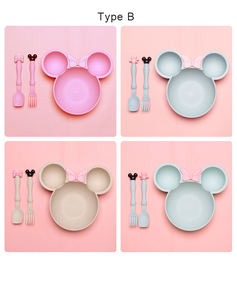 Ensemble de 3 assiettes pour bébé en forme de <span class=keywords><strong>Minnie</strong></span> Mouse, ensemble d'assiettes à dîner pour enfants en bambou avec fourchette et cuillère - Product Image 2