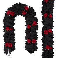 Décoration de scène d'Halloween : Guirlande réaliste de feuilles d'érable noires et de roses, décoration artificielle pour la maison, vente en gros