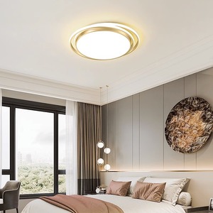 Plafonnier rond LED moderne et luxueux pour chambre à coucher, lumière chaude et romantique, corps en cuivre doré, alimentation CA - Product Image 4
