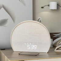 Bestes Halbmond-Design Wecker Sonnenaufgang-Wecker Beige Leinenstoff Digitale Anzeige Sanftes Aufwachlicht für Schlafzimmer-Deko
