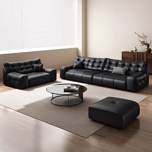 Sofá Italiano Minimalista Black Bear, Sofá de Cuero Genuino de Respaldo Alto con Piel de Vacuno de Primera Calidad, Muebles de Cuero Elegantes para Sala de Estar - Product Image 1