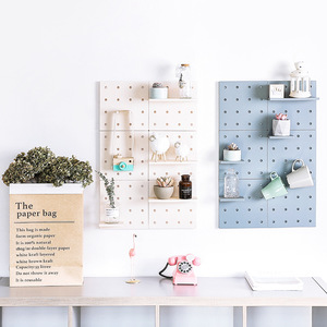 Pegboard Wall Storage <b>Set</b> White Yellow Blue Gray Beige Pink Off White 2 Layer <b>Punch</b> Free Wall Mounted Office Organizer - Product Image 3