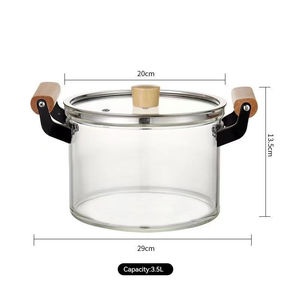 Olla de Cocina de Vidrio Borosilicato Transparente de Alta Calidad, Resistente al Calor, con Asa de Madera, 2.5/3.5/4.5/5.5L, Juego de Utensilios de Cocina - Product Image 5