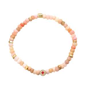 Pulsera Elástica de Plata de Ley 925 con Dije de Flor de Ópalo Rosa, Bañada en Oro con Esmalte Rosa y Blanco, Pulseras de Cadena y Eslabones de Moda - Product Image 1