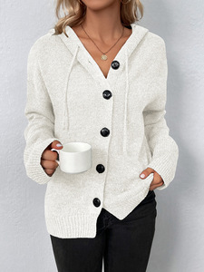 2025 high quality new <b>women's</b> sweater single breasted solid color <b>hooded</b> drawstring knitted <b>cardigan</b> sweater <b>women</b> - Product Image 6
