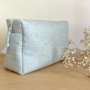 Grande trousse de maquillage de voyage personnalisable en <span class=keywords><strong>gaze</strong></span> de coton <span class=keywords><strong>double</strong></span> à <span class=keywords><strong>pois</strong></span> dorés - Product Image 3