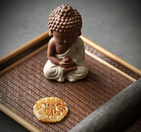 Sculpture en céramique artisanale de style zen, peinte à la main, représentant les trois saints Bouddha Guanyin Ksitigarbha, ornement chinois Feng Shui