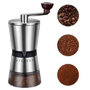 Moulin à café manuel en gros, acier inoxydable 304, meule conique en céramique, pot en verre, logo personnalisé, moulin à café de cuisine - Product Image 1