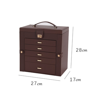 5 niveaux PU cuir <span class=keywords><strong>bijoux</strong></span> organisateur <span class=keywords><strong>grande</strong></span> <span class=keywords><strong>capacité</strong></span> maison PU cuir boîte de rangement avec miroir verre collier maquillage stockage - Product Image 3