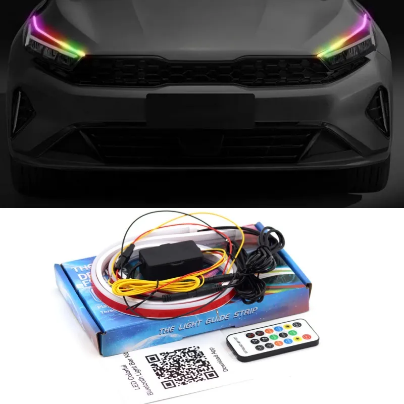 RGB APP uzaktan esnek led DRL şerit drl ve dönüş sinyal ışığı araba yumuşak şerit drl led günışığı araba için işık koşu