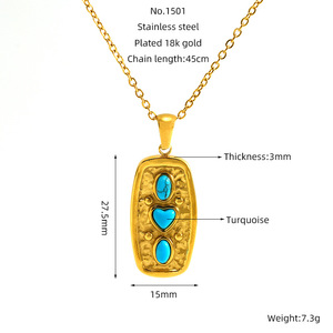 Gold Plated Turquoise Pendant Necklace Geometric Oval Shape 18K Purity Festivals And Celebrations - Product Image 3