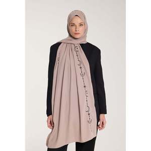 Hijab Ricamato a Trama Crescent in Viscosa Nera con Stelle, per Uso Quotidiano in Medio Oriente, Vestibilità Regolare - Product Image 2