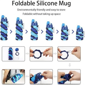 Bouteille d'eau pliable minimaliste en silicone écologique unisexe avec couvercle, personnalisable avec logo, pour camping, randonnée, voyage, consommation directe - Product Image 4