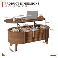 Table basse relevable cannelée avec rangement, table basse ovale moderne pour salon ou bureau à domicile