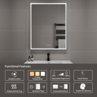 Miroir de salle de bain moderne à LED avec éclairage, écran tactile intelligent, éclairage frontal, cadre argenté, réglable